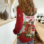 Personalised Wallaby Australia Christmas Women Casual Shirt Merry Xmas Bows