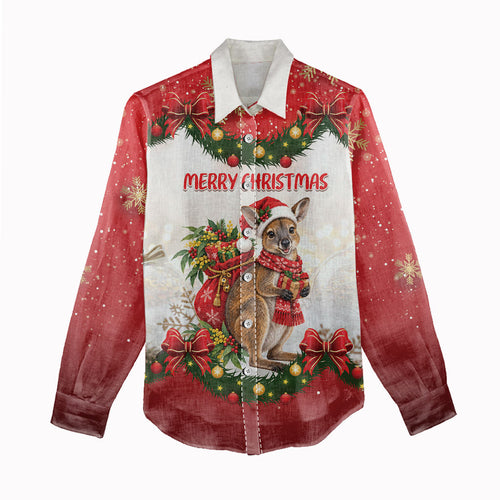 Personalised Wallaby Australia Christmas Women Casual Shirt Merry Xmas Bows