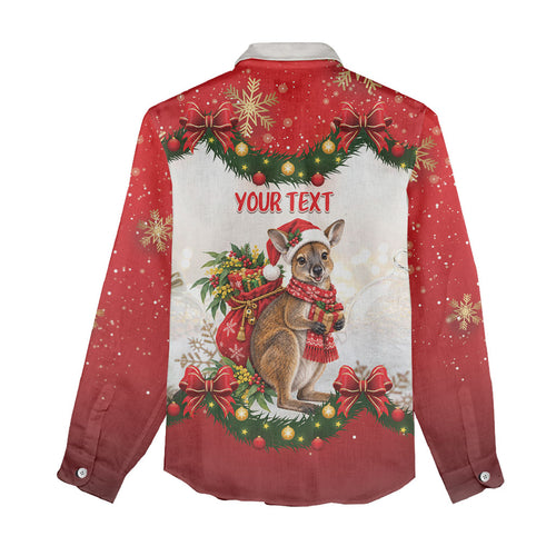 Personalised Wallaby Australia Christmas Women Casual Shirt Merry Xmas Bows