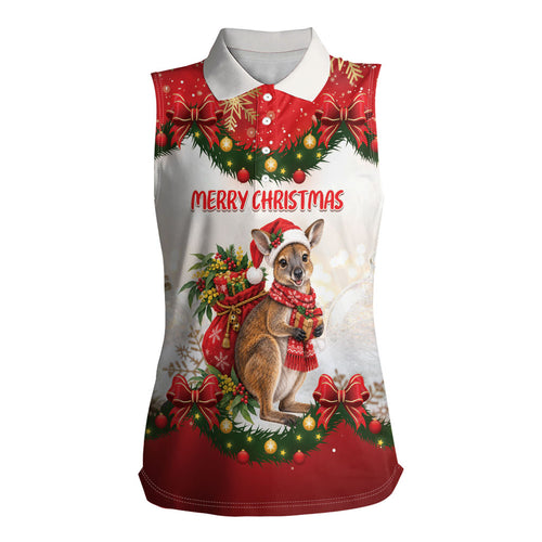 Personalised Wallaby Australia Christmas Women Sleeveless Polo Shirt Merry Xmas Bows