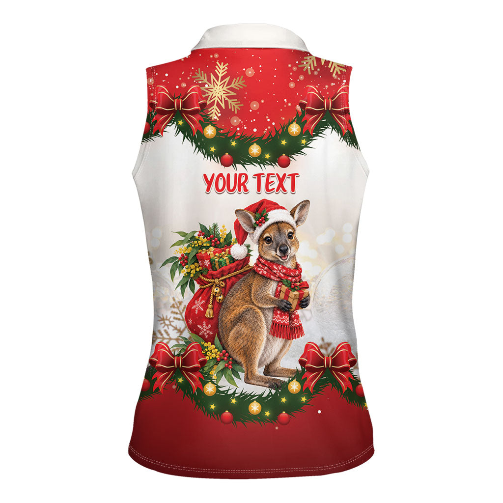 Personalised Wallaby Australia Christmas Women Sleeveless Polo Shirt Merry Xmas Bows