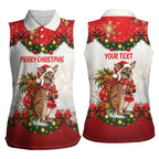 Personalised Wallaby Australia Christmas Women Sleeveless Polo Shirt Merry Xmas Bows