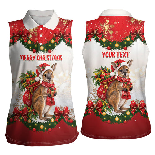 Personalised Wallaby Australia Christmas Women Sleeveless Polo Shirt Merry Xmas Bows