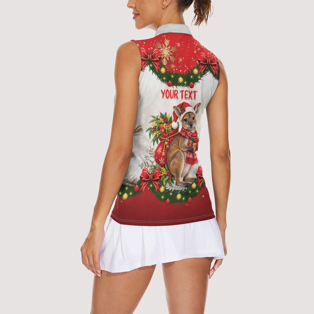 Personalised Wallaby Australia Christmas Women Sleeveless Polo Shirt Merry Xmas Bows