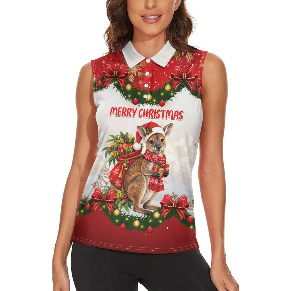 Personalised Wallaby Australia Christmas Women Sleeveless Polo Shirt Merry Xmas Bows