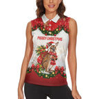 Personalised Wallaby Australia Christmas Women Sleeveless Polo Shirt Merry Xmas Bows