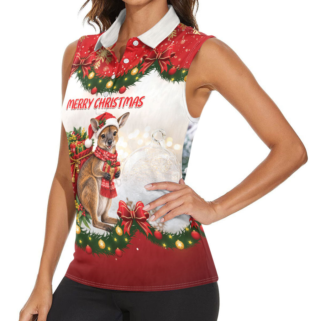 Personalised Wallaby Australia Christmas Women Sleeveless Polo Shirt Merry Xmas Bows