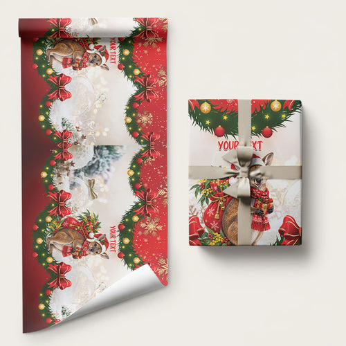 Personalised Wallaby Australia Christmas Wrapping Paper Merry Xmas Bows