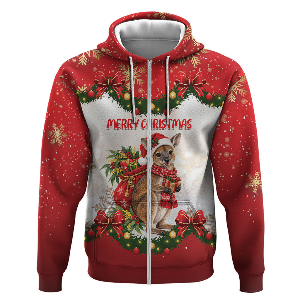 Personalised Wallaby Australia Christmas Zip Hoodie Merry Xmas Bows