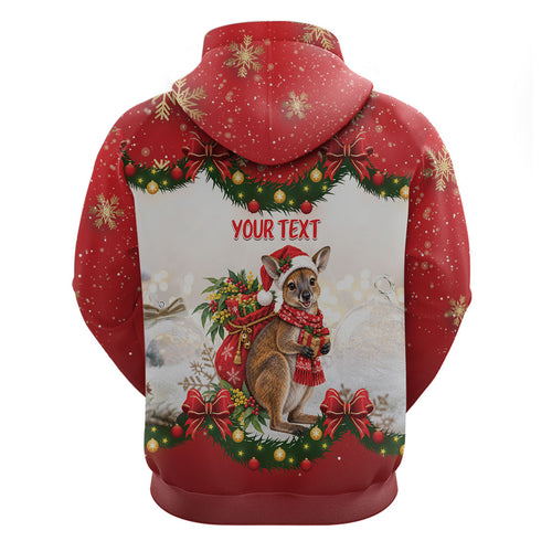 Personalised Wallaby Australia Christmas Zip Hoodie Merry Xmas Bows
