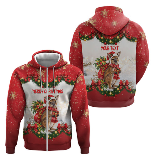 Personalised Wallaby Australia Christmas Zip Hoodie Merry Xmas Bows