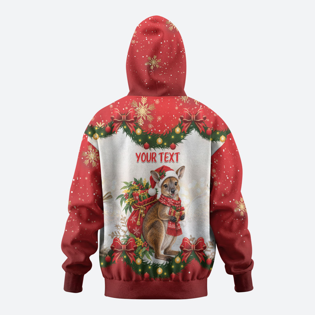 Personalised Wallaby Australia Christmas Zip Hoodie Merry Xmas Bows
