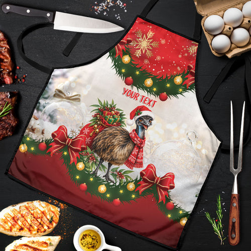 Personalised Emu Australia Christmas Apron Merry Xmas Bows