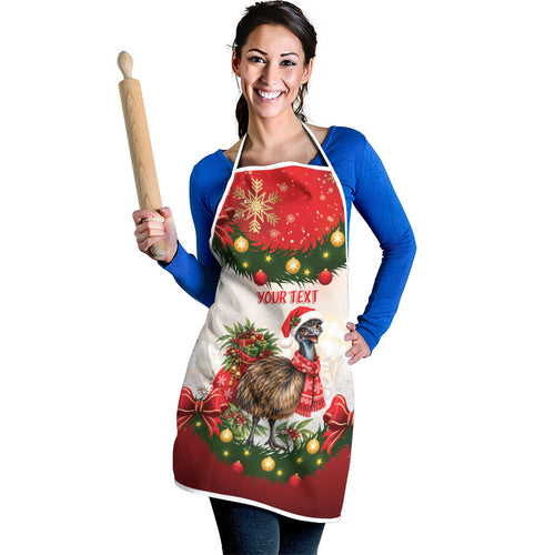 Personalised Emu Australia Christmas Apron Merry Xmas Bows