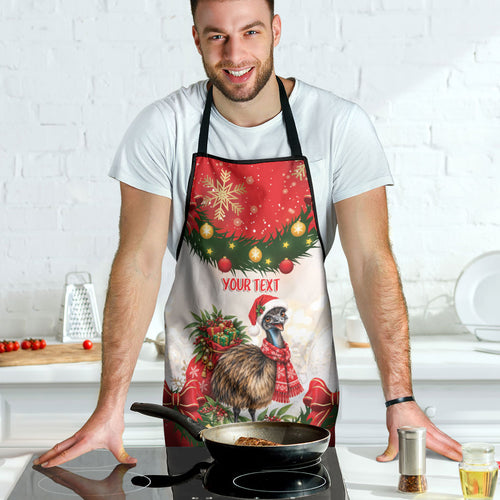 Personalised Emu Australia Christmas Apron Merry Xmas Bows