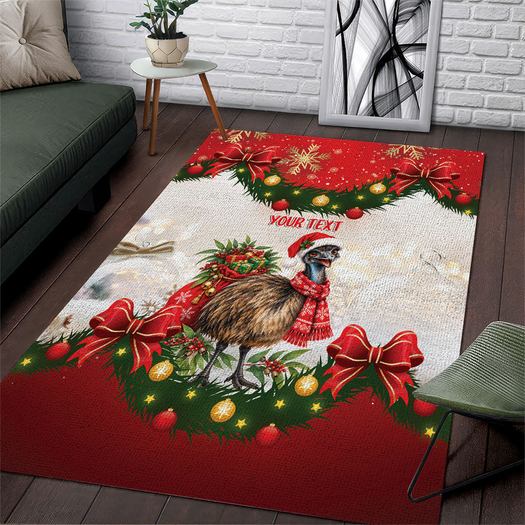 Personalised Emu Australia Christmas Area Rug Merry Xmas Bows