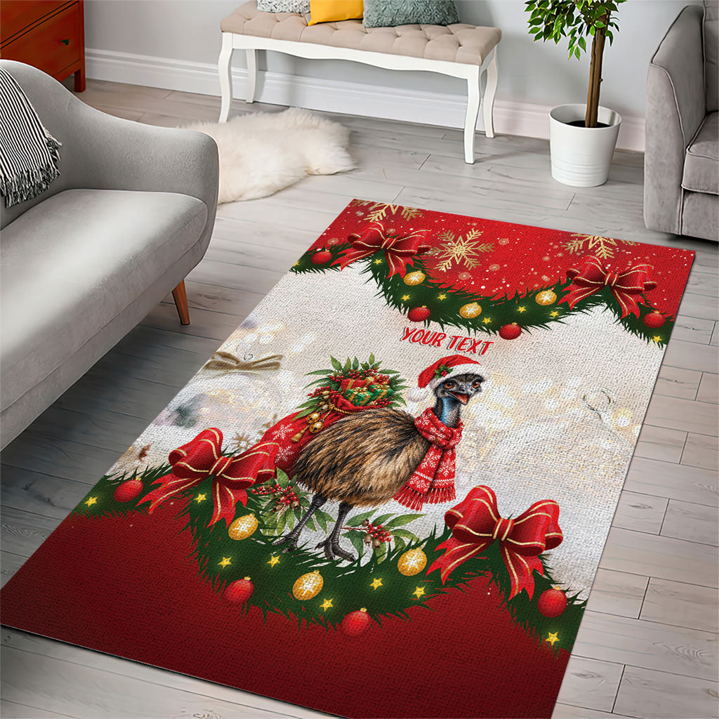 Personalised Emu Australia Christmas Area Rug Merry Xmas Bows