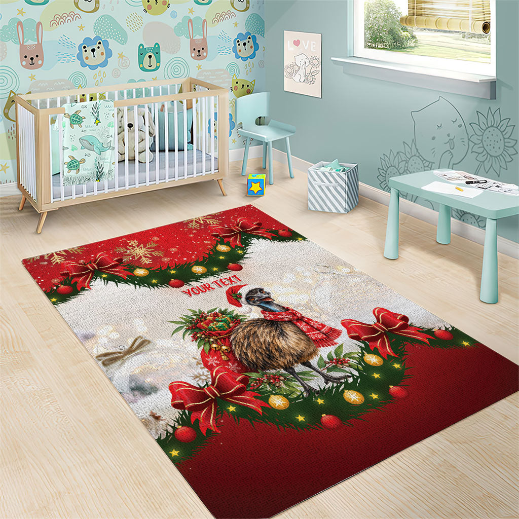 Personalised Emu Australia Christmas Area Rug Merry Xmas Bows