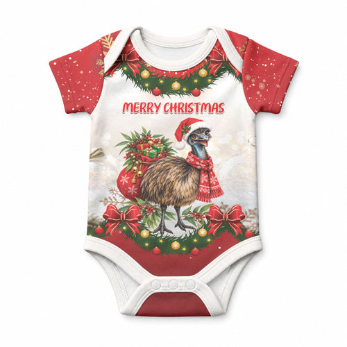 Personalised Emu Australia Christmas Baby Onesie Merry Xmas Bows