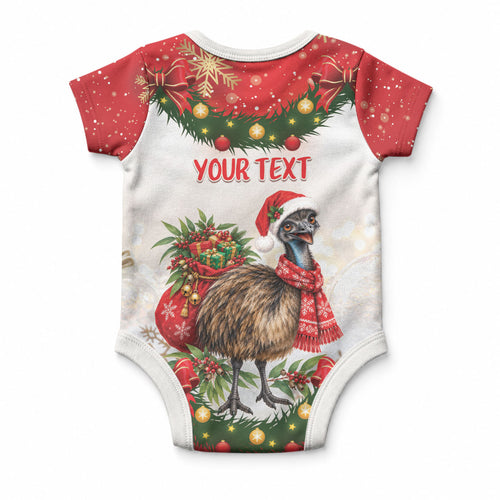 Personalised Emu Australia Christmas Baby Onesie Merry Xmas Bows