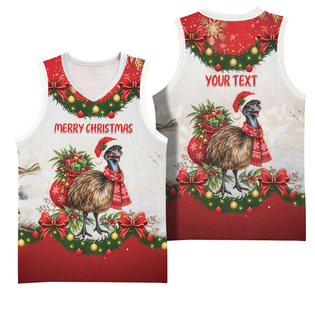 Personalised Emu Australia Christmas Basketball Jersey Merry Xmas Bows