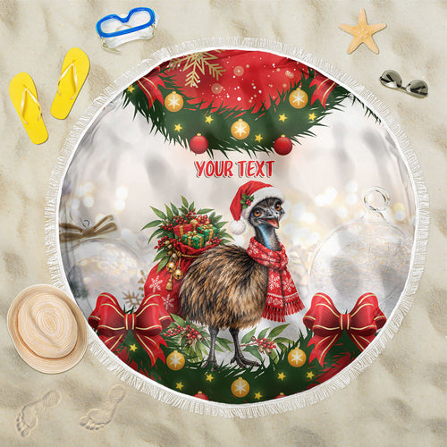 Personalised Emu Australia Christmas Beach Blanket Merry Xmas Bows