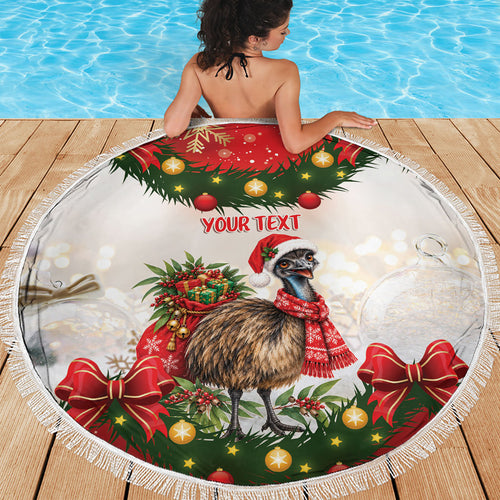 Personalised Emu Australia Christmas Beach Blanket Merry Xmas Bows