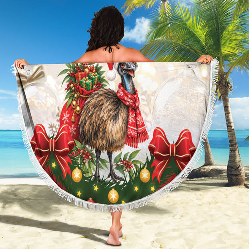 Personalised Emu Australia Christmas Beach Blanket Merry Xmas Bows