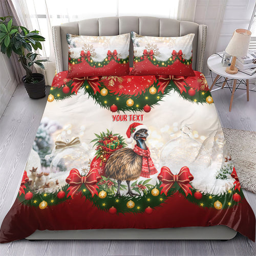 Personalised Emu Australia Christmas Bedding Set Merry Xmas Bows