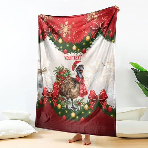 Personalised Emu Australia Christmas Blanket Merry Xmas Bows