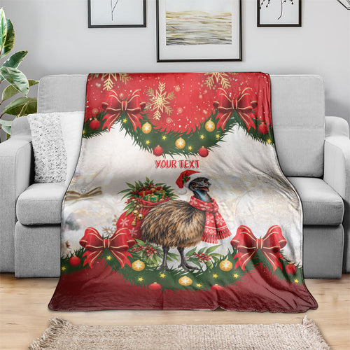 Personalised Emu Australia Christmas Blanket Merry Xmas Bows