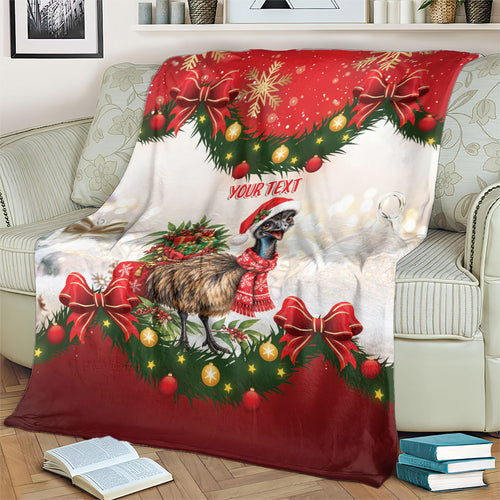 Personalised Emu Australia Christmas Blanket Merry Xmas Bows