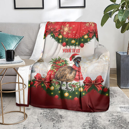 Personalised Emu Australia Christmas Blanket Merry Xmas Bows