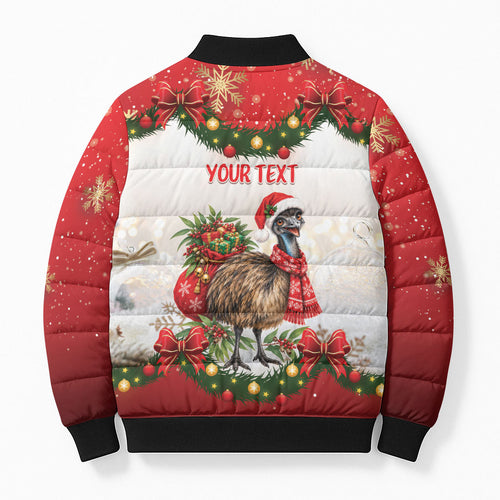 Personalised Emu Australia Christmas Bomber Puffer Jacket Merry Xmas Bows