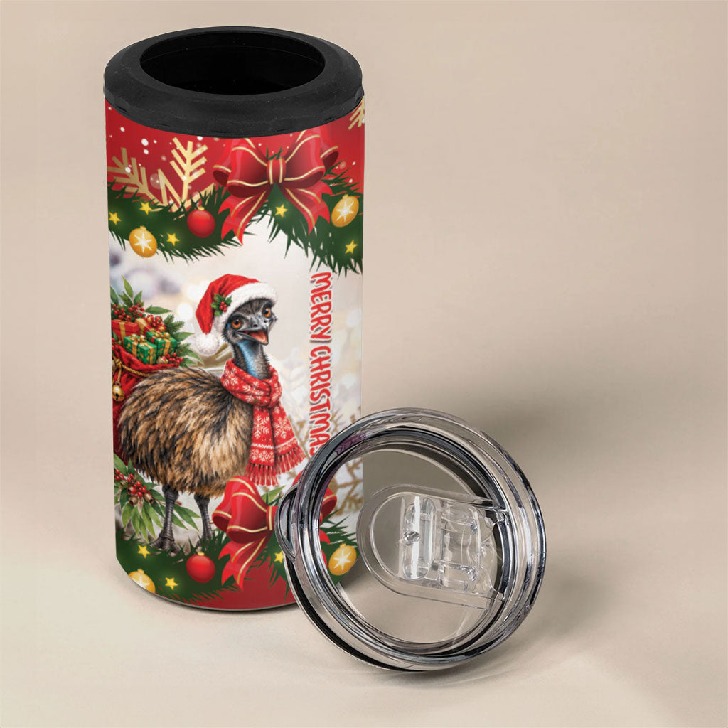 Personalised Emu Australia Christmas 4 in 1 Can Cooler Tumbler Merry Xmas Bows