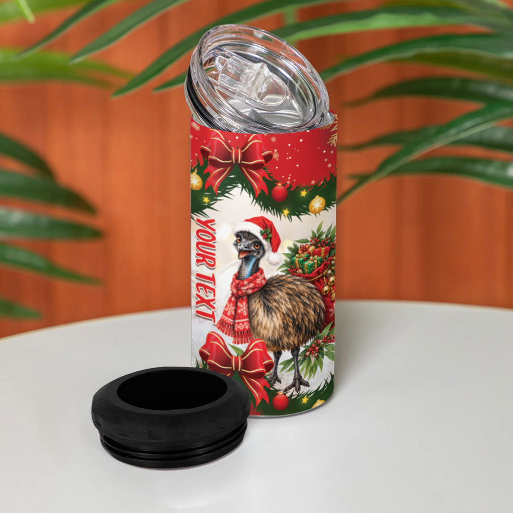 Personalised Emu Australia Christmas 4 in 1 Can Cooler Tumbler Merry Xmas Bows
