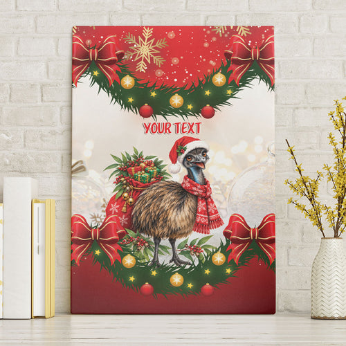 Personalised Emu Australia Christmas Canvas Wall Art Merry Xmas Bows