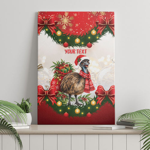 Personalised Emu Australia Christmas Canvas Wall Art Merry Xmas Bows