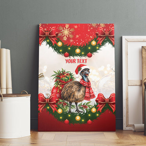Personalised Emu Australia Christmas Canvas Wall Art Merry Xmas Bows