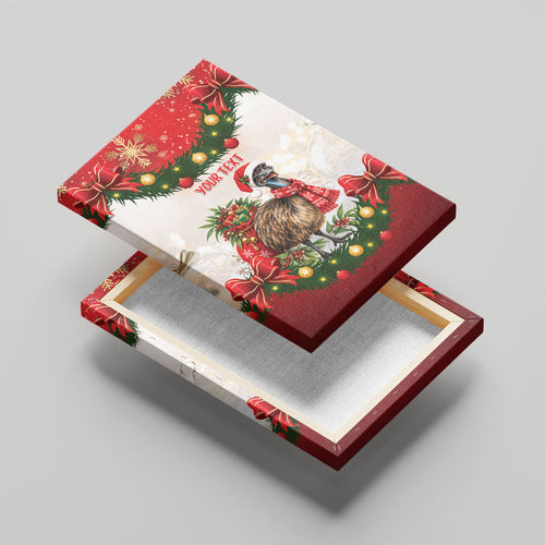 Personalised Emu Australia Christmas Canvas Wall Art Merry Xmas Bows