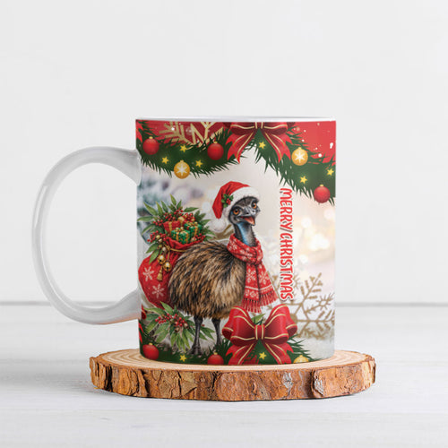 Personalised Emu Australia Christmas Ceramic Mug Merry Xmas Bows