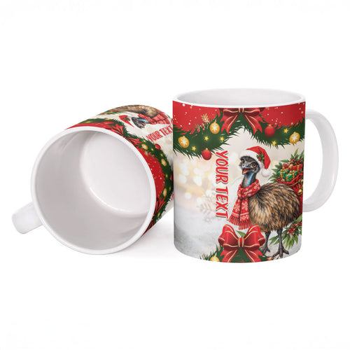 Personalised Emu Australia Christmas Ceramic Mug Merry Xmas Bows