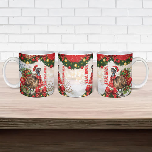 Personalised Emu Australia Christmas Ceramic Mug Merry Xmas Bows