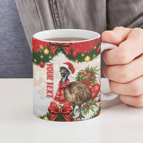 Personalised Emu Australia Christmas Ceramic Mug Merry Xmas Bows