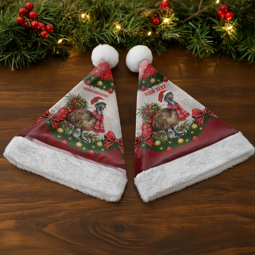 Personalised Emu Australia Christmas Santa Hat Merry Xmas Bows