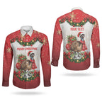 Personalised Emu Australia Christmas Couples Matching Puletasi and Long Sleeve Button Shirt Merry Xmas Bows