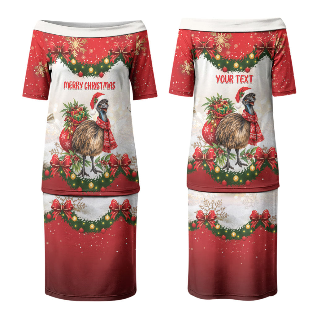 Personalised Emu Australia Christmas Couples Matching Puletasi and Long Sleeve Button Shirt Merry Xmas Bows