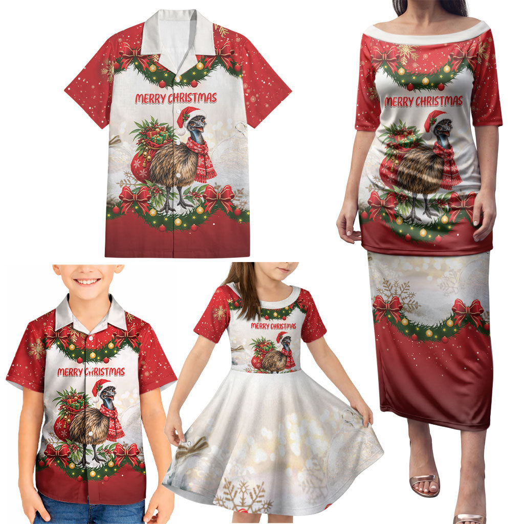 Personalised Emu Australia Christmas Family Matching Puletasi and Hawaiian Shirt Merry Xmas Bows