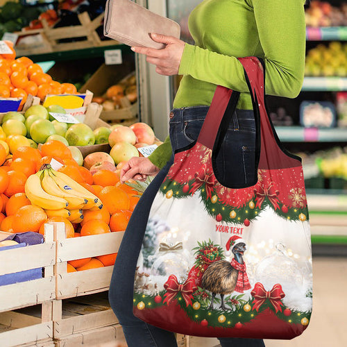 Personalised Emu Australia Christmas Grocery Bag Merry Xmas Bows