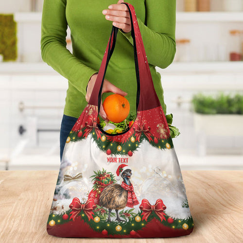 Personalised Emu Australia Christmas Grocery Bag Merry Xmas Bows